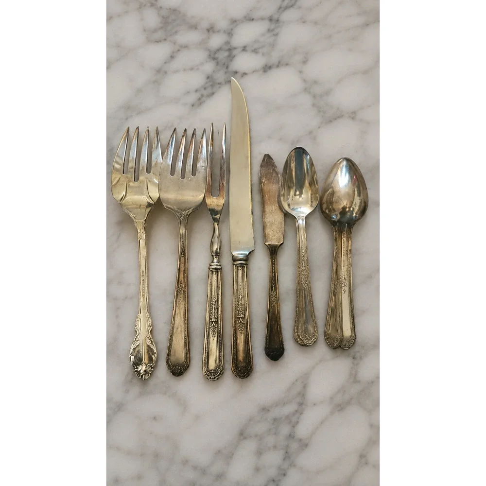 Edward & Holmes Superplate Inlaid Silverware Lot 10 Pc Flatware Mixed Pattern VT